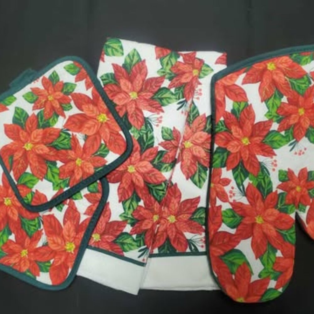 Christmas Poinsettia Hanging Towel - 5 piece set